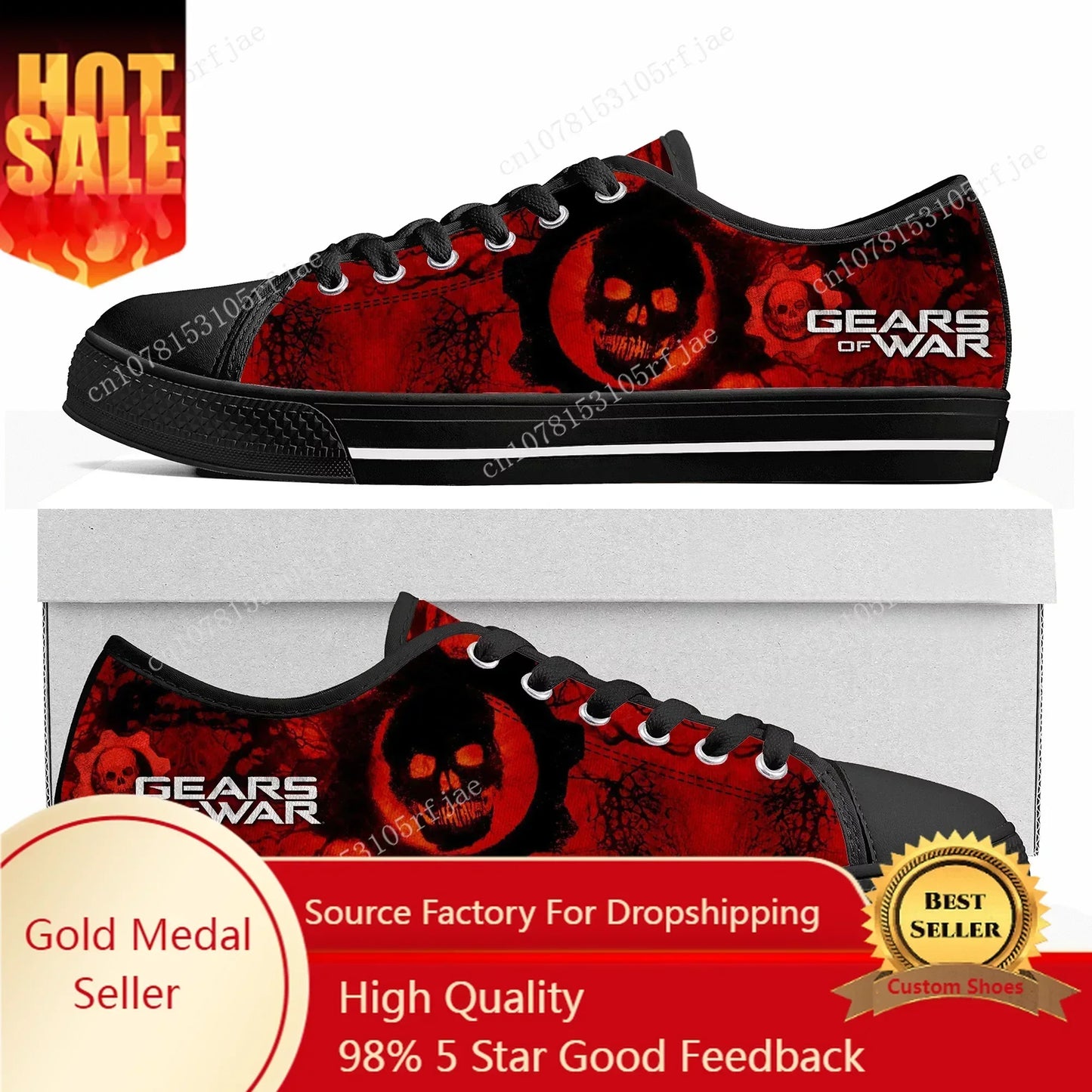 Gears of War Custom Low-Top Sneakers – High-Quality Tailor-Made Canvas Shoes for Men, Women & Teens | Casual Gamer Fashion